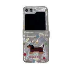 Colorful Polka Dot Dachshund Phone Case, Compatible with Galaxy Z Flip 3/Galaxy Z Flip 4/Galaxy Z Flip 5/Galaxy Z Flip 6
