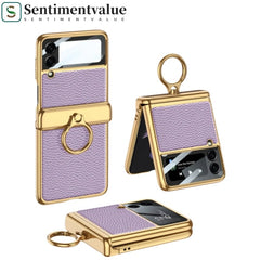 Electroplated Leather Magnetic Hinge Phone Case For Galaxy Z Flip 3/Galaxy Z Flip 4/Galaxy Z Flip 5