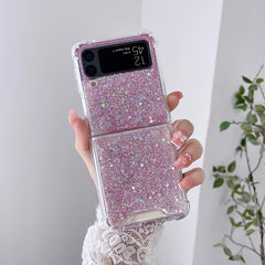 For Galaxy Z Flip 3 / Galaxy Z Flip 4 / Galaxy Z Flip 5 / Galaxy Z Flip 6 Clear Case, Soft Clear Flexible Rubber Glitter Sparkle Case Corners Shockproof Protective Cover
