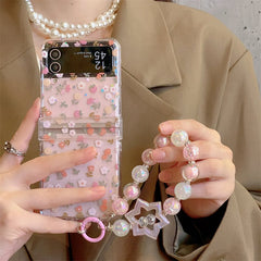 Epoxy Glitter Orange Floral Mobile Phone Case For Galaxy Z Flip 3/Galaxy Z Flip 4/Galaxy Z Flip 5/Galaxy Z Flip 6