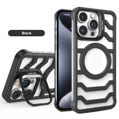 Frameless Carbon Fiber Texture Heat Dissipation Phone Case With Lens Stand | MagSafe Compatible | For iPhone 16/15/14/13/12 Series