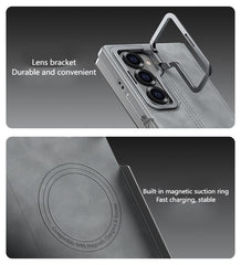 Lamb leather phone case for Samsung Galaxy Z Fold 6, built-in magnetic suction, lens holder