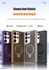 Carbon fiber texture magnetic stand anti-drop protective case for Samsung Galaxy S25 series, S24 Ultra, S23 Ultra, S22 Ultra