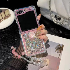 Flower butterfly diamond mobile phone case with bracelet for Galaxy Z Flip 3/Galaxy Z Flip 4/Galaxy Z Flip 5