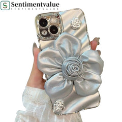 SentimentvalueTM Silver-plated Three-dimensional Leather Rose Flower Mobile Phone Case For iPhone 16 15 14 13 12 Series