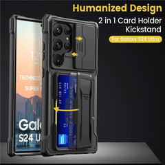 Sliding window lens holder for Samsung Galaxy S24 Ultra, anti-drop protective cover with card insertion