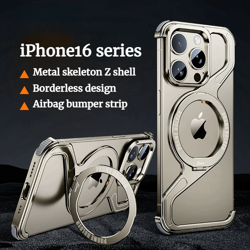 Metal Z Shell With Magnetic Bracket Hollow Heat Dissipation Mobile Phone Case Suitable For iPhone 16/15 Series