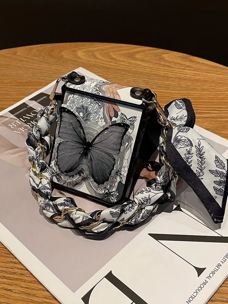 Butterfly Phone Case With Wrist Scarf Chain For Galaxy Z Flip 3/Galaxy Z Flip 4/Galaxy Z Flip 5/Galaxy Z Flip 6