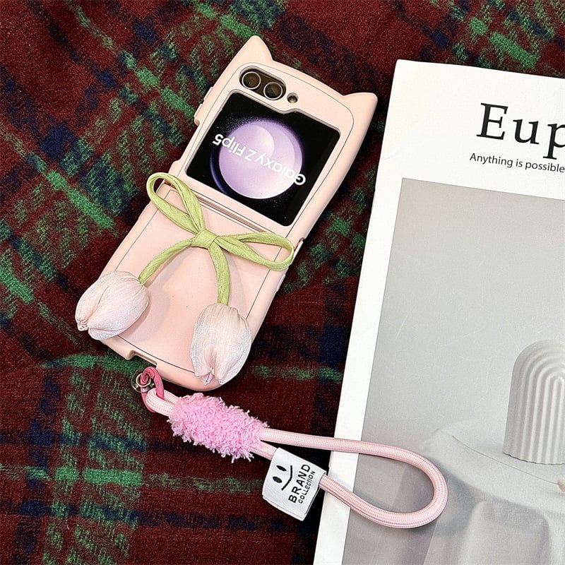Tulip Cat Ears Phone Case For Galaxy Z Flip 3 / Galaxy Z Flip 4 / Galaxy Z Flip 5 / Galaxy Z Flip 6