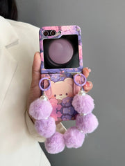 Purple Bear Phone Case with Plush Bracelet For Galaxy Z Flip 3/Galaxy Z Flip 4/Galaxy Z Flip 5