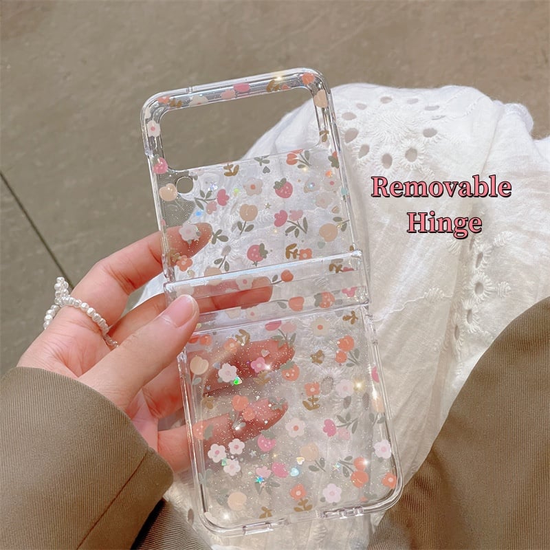 Epoxy Glitter Orange Floral Mobile Phone Case For Galaxy Z Flip 3/Galaxy Z Flip 4/Galaxy Z Flip 5/Galaxy Z Flip 6