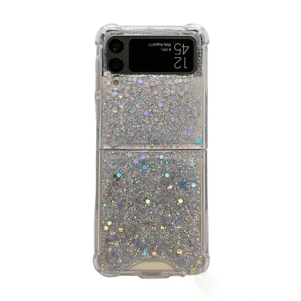 For Galaxy Z Flip 3 / Galaxy Z Flip 4 / Galaxy Z Flip 5 / Galaxy Z Flip 6 Clear Case, Soft Clear Flexible Rubber Glitter Sparkle Case Corners Shockproof Protective Cover