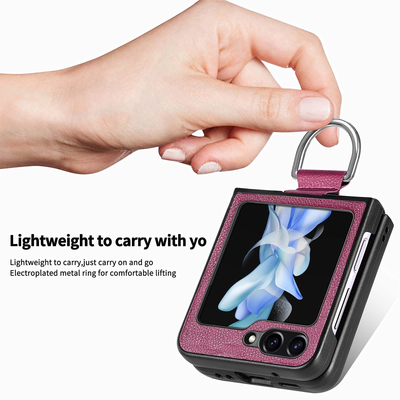 Ring-style leather folding screen protective case for Galaxy Z Flip 3/Galaxy Z Flip 4/Galaxy Z Flip 5/Galaxy Z Flip 6