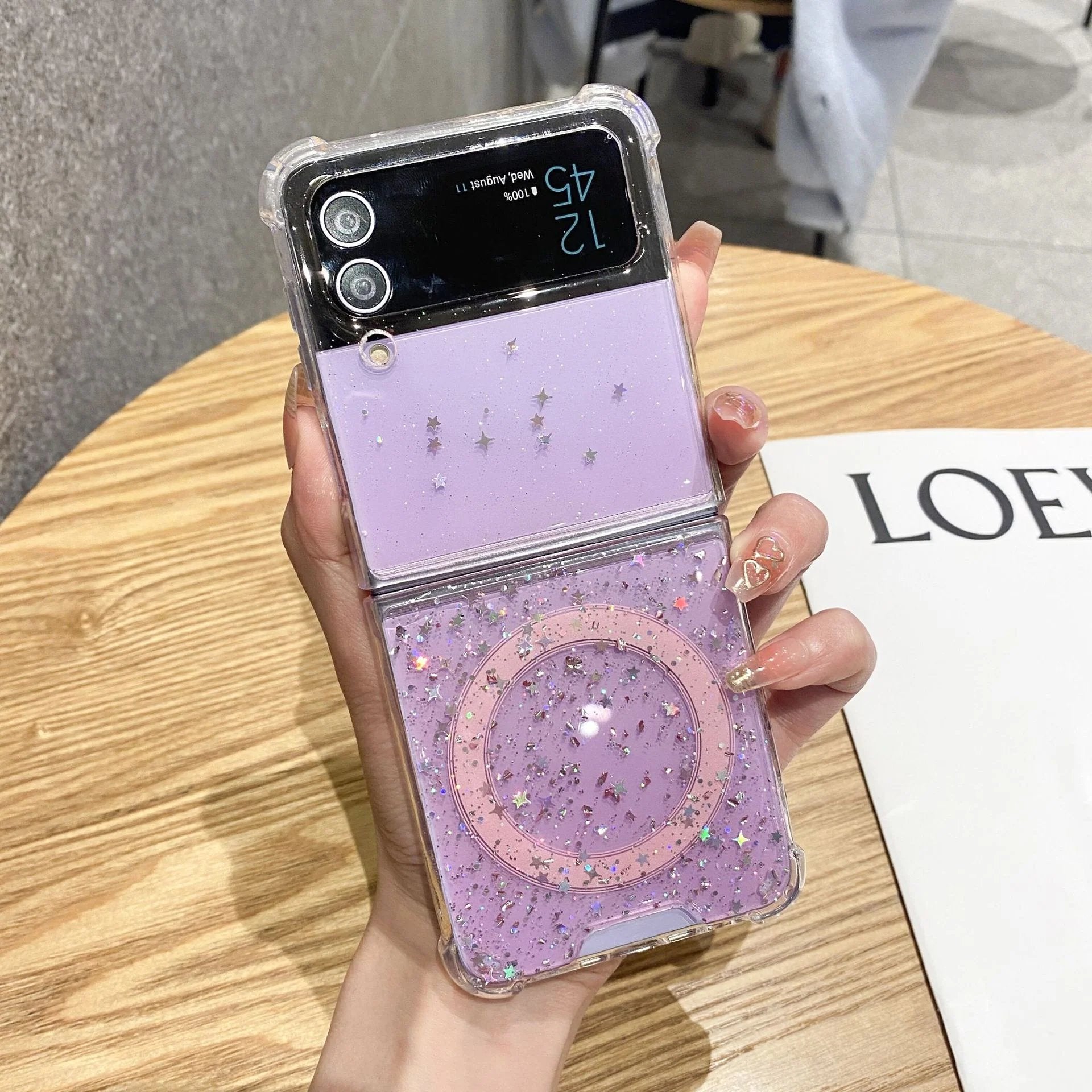 Glitter glue magnetic mobile phone case, suitable for Galaxy Z Flip 3/Galaxy Z Flip 4/Galaxy Z Flip 5/Galaxy Z Flip 6