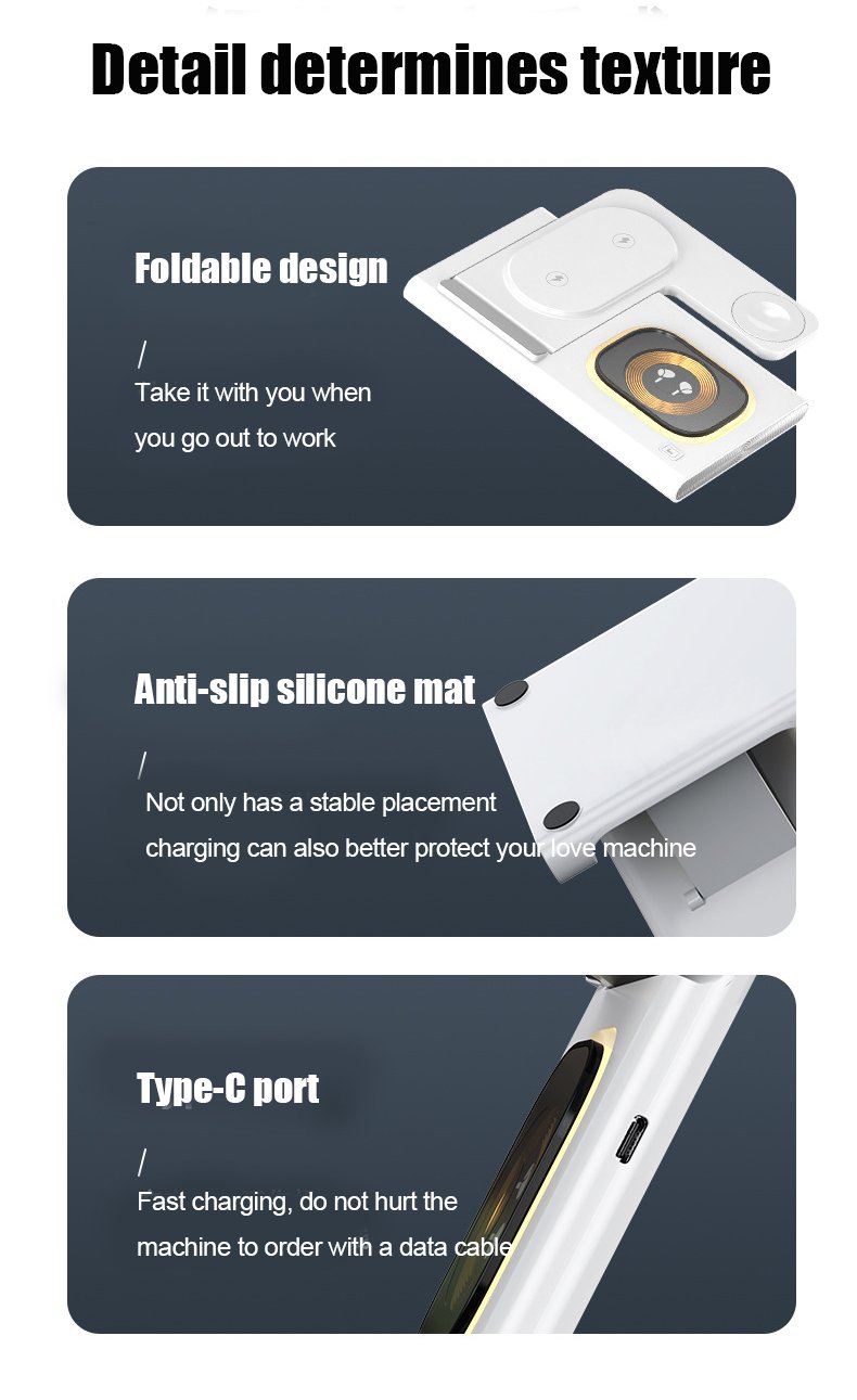 15W 3 in 1 LED Foldable Wireless Charger Stand For Samsung Or iPhone