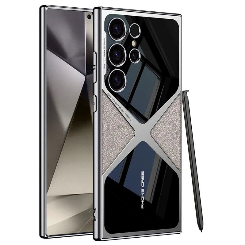 New Electroplating Plain Leather Business Phone Case for Galaxy S24 Ultra and S23 Ultra(Only Case)