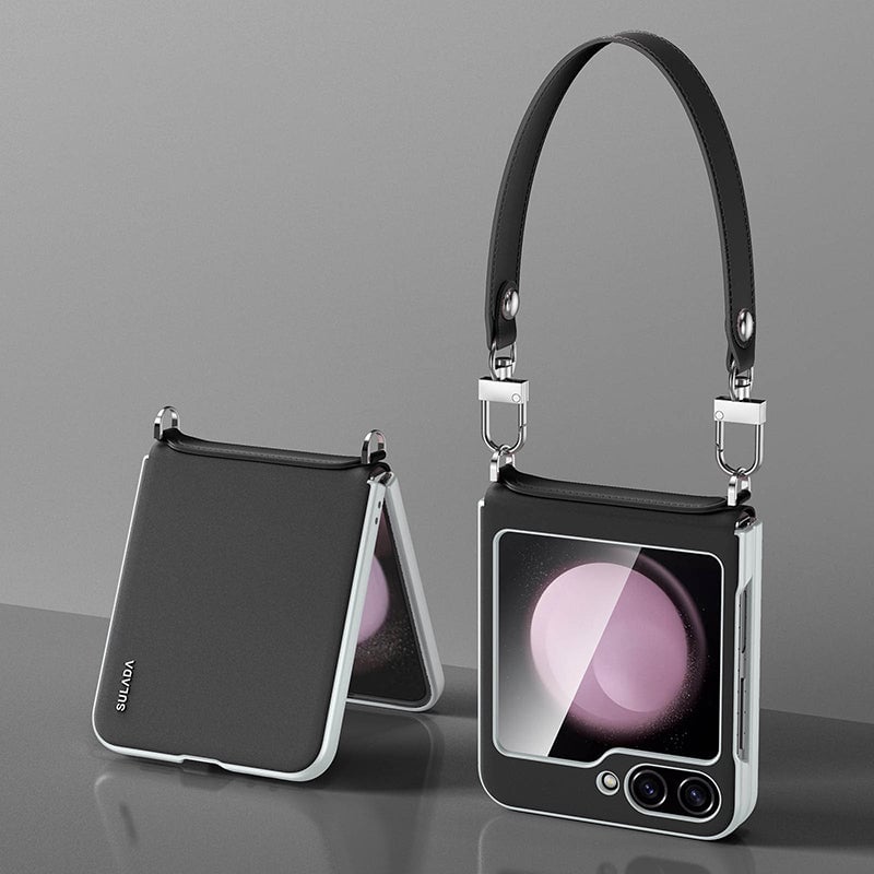 Galaxy Z Flip 5 & Galaxy Z Flip 6 | Leather Mobile Phone Case with Wrist Strap