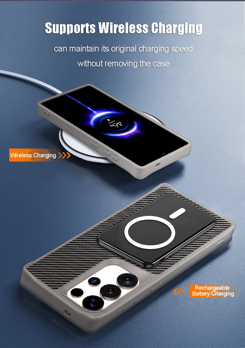 Carbon fiber texture magnetic stand anti-drop protective case for Samsung Galaxy S25 series, S24 Ultra, S23 Ultra, S22 Ultra