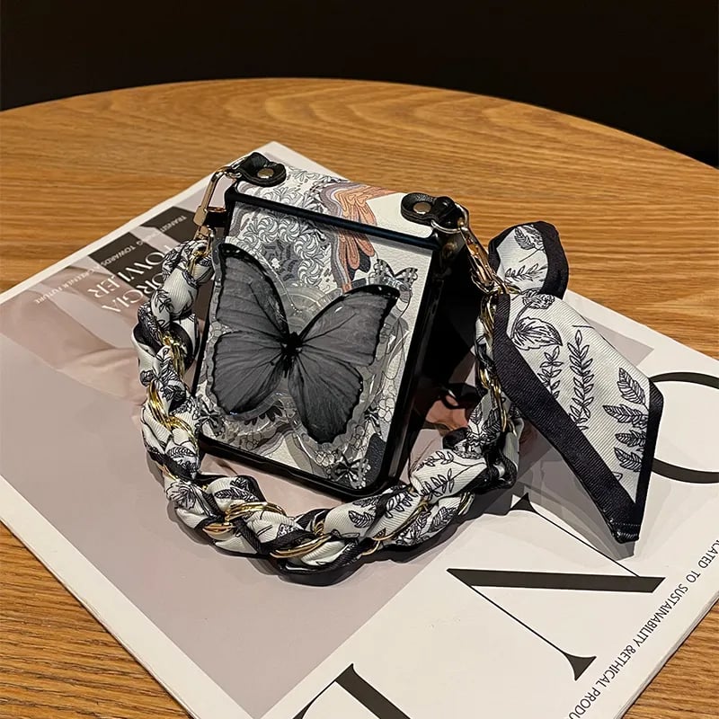 Butterfly Phone Case With Wrist Scarf Chain For Galaxy Z Flip 3/Galaxy Z Flip 4/Galaxy Z Flip 5/Galaxy Z Flip 6