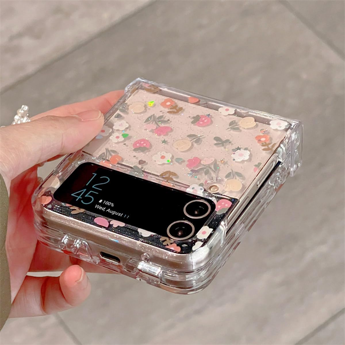 Epoxy Glitter Orange Floral Mobile Phone Case For Galaxy Z Flip 3/Galaxy Z Flip 4/Galaxy Z Flip 5/Galaxy Z Flip 6