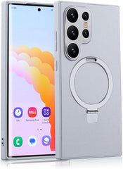 Leather Phone Case with Magnetic Metal Holder for Galaxy S24 S23 S22 Series, Support Wireless Charging