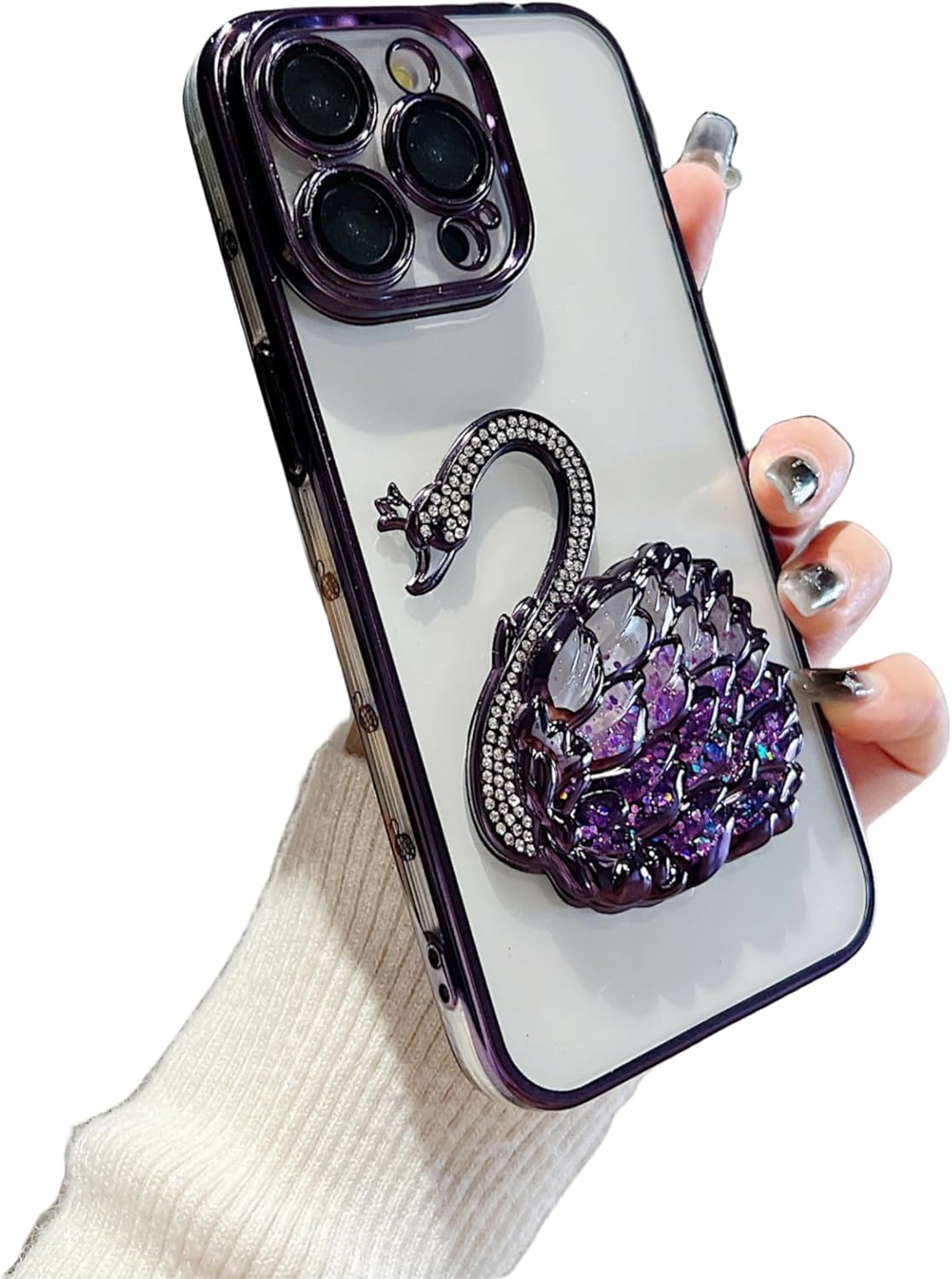Electroplated Glitter swan Pattern Phone case with Glitter or Without Glitter Paper, Drop-Proof, Light Luxury Style, for iPhone 15 14 13 12 11 case