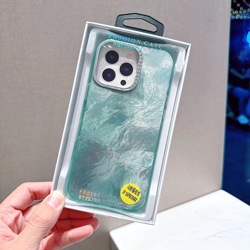 Rhinestone Mirror Frame Foil Texture Protective Case Compatible With iPhone 11/12/13/14/15/16 series