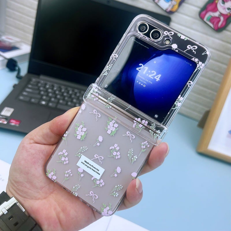 Floral Bow Phone Case For Galaxy Z Flip 3/Galaxy Z Flip 4/Galaxy Z Flip 5/Galaxy Z Flip 6