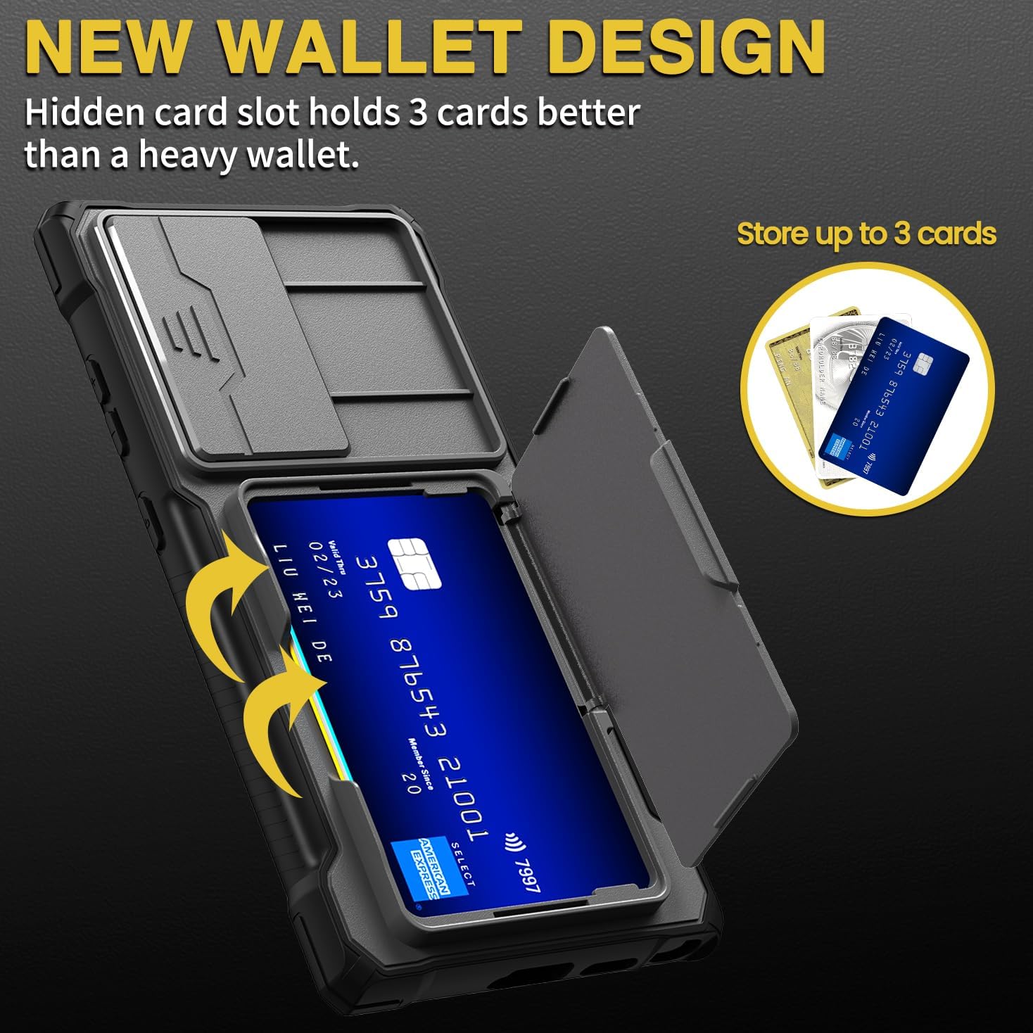 Sliding window lens holder for Samsung Galaxy S24 Ultra, anti-drop protective cover with card insertion