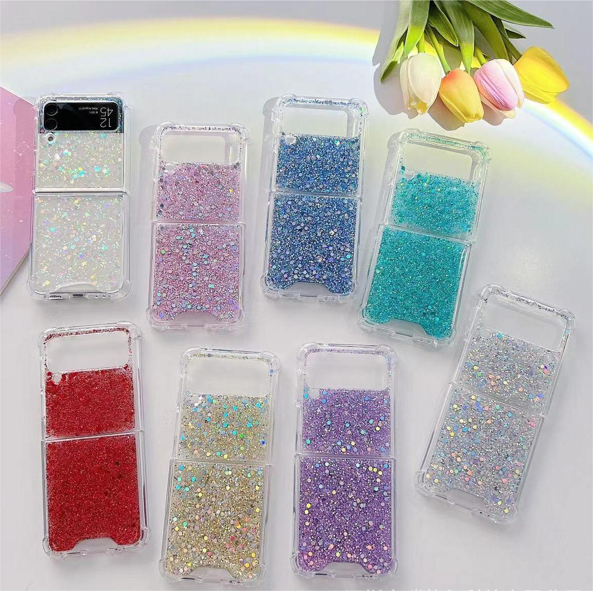 For Galaxy Z Flip 3 / Galaxy Z Flip 4 / Galaxy Z Flip 5 / Galaxy Z Flip 6 Clear Case, Soft Clear Flexible Rubber Glitter Sparkle Case Corners Shockproof Protective Cover