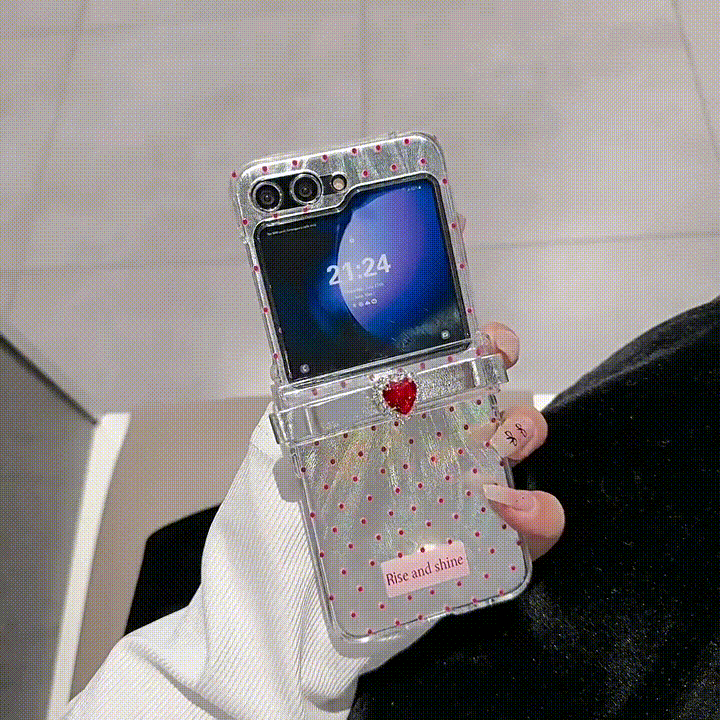 [🎀New🌸]Feather Yarn Red Polka Dot Bowknot Mobile Phone Case For Galaxy Z Flip 3/Galaxy Z Flip 4/Galaxy Z Flip 5/Galaxy Z Flip 6