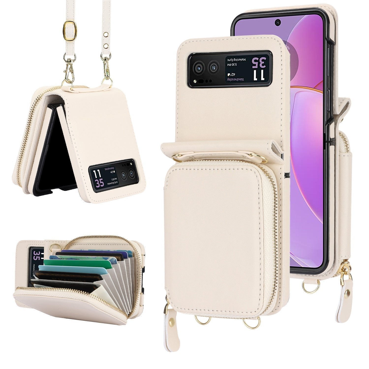Suitable for Galaxy Z Flip 3/Galaxy Z Flip 4/Galaxy Z Flip 5/Galaxy Z Flip 6 Zipper Bag Mobile Phone Case Leather Case Card Holder