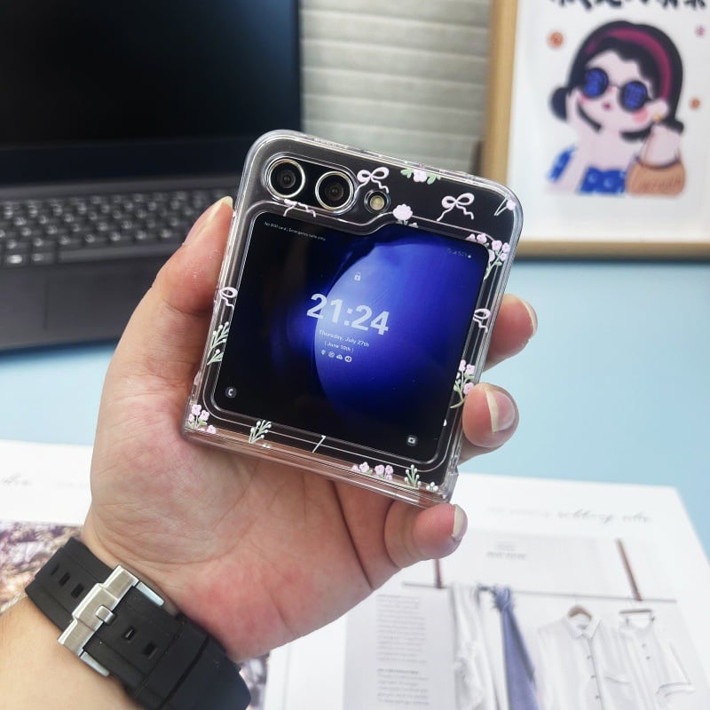 Floral Bow Phone Case For Galaxy Z Flip 3/Galaxy Z Flip 4/Galaxy Z Flip 5/Galaxy Z Flip 6