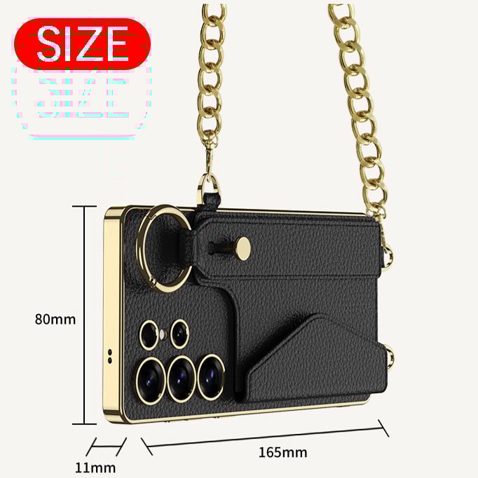 Suitable For Samsung Galaxy S25 S24 S23 Ultra Electroplated Leather Wristband Card Holder Mobile Phone Case