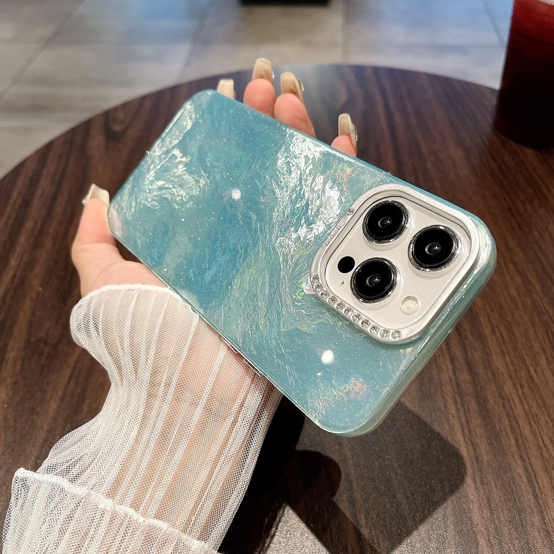 Rhinestone Mirror Frame Foil Texture Protective Case Compatible With iPhone 11/12/13/14/15/16 series