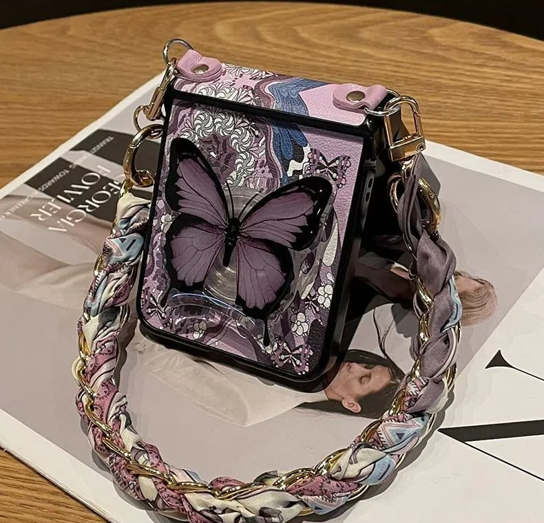 Butterfly Phone Case With Wrist Scarf Chain For Galaxy Z Flip 3/Galaxy Z Flip 4/Galaxy Z Flip 5/Galaxy Z Flip 6