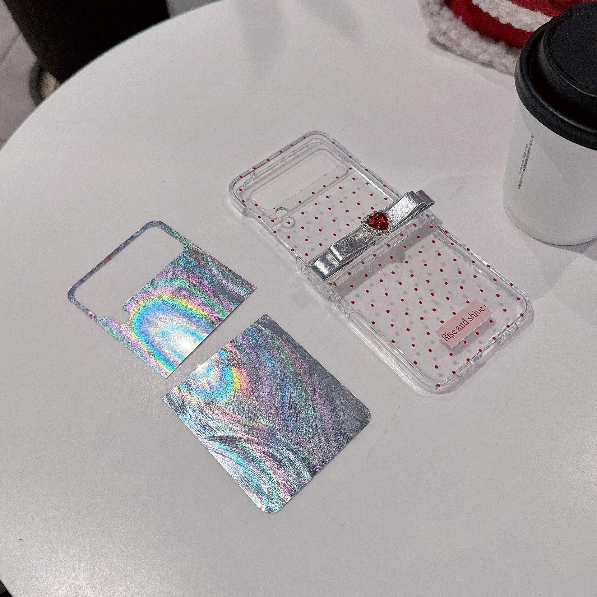 [🎀New🌸]Feather Yarn Red Polka Dot Bowknot Mobile Phone Case For Galaxy Z Flip 3/Galaxy Z Flip 4/Galaxy Z Flip 5/Galaxy Z Flip 6
