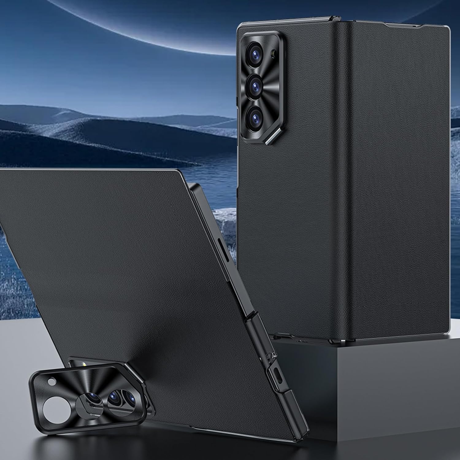 Real Leather Case For Samsung Galaxy Z Fold 6, Invisible Lens Holder, Slim Case Metal Camera Full Protection Folio Cover