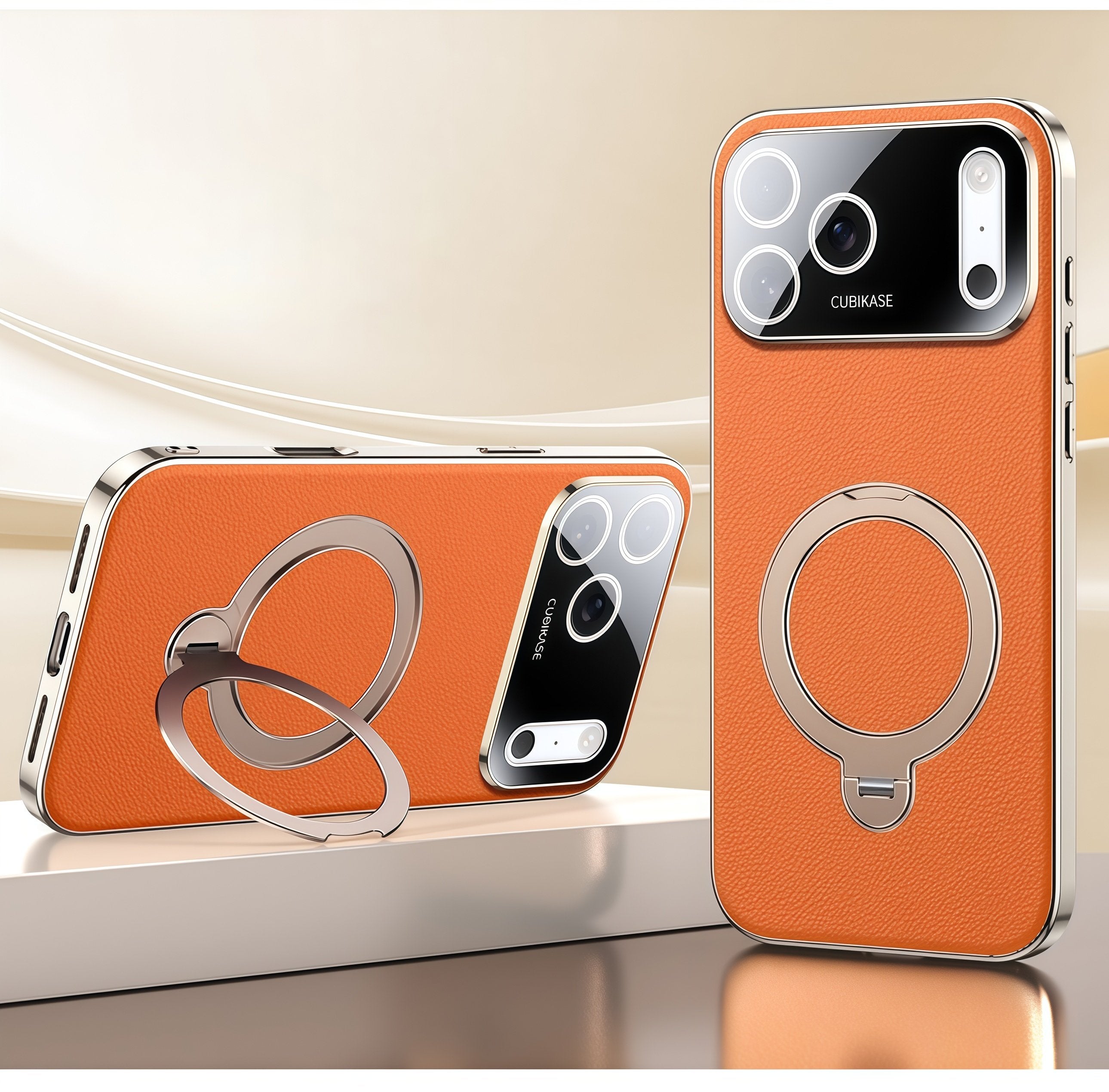 KASCASE | Skin-Textured Leather Rotating Magnetic Stand Case for iPhone 17 Pro Max