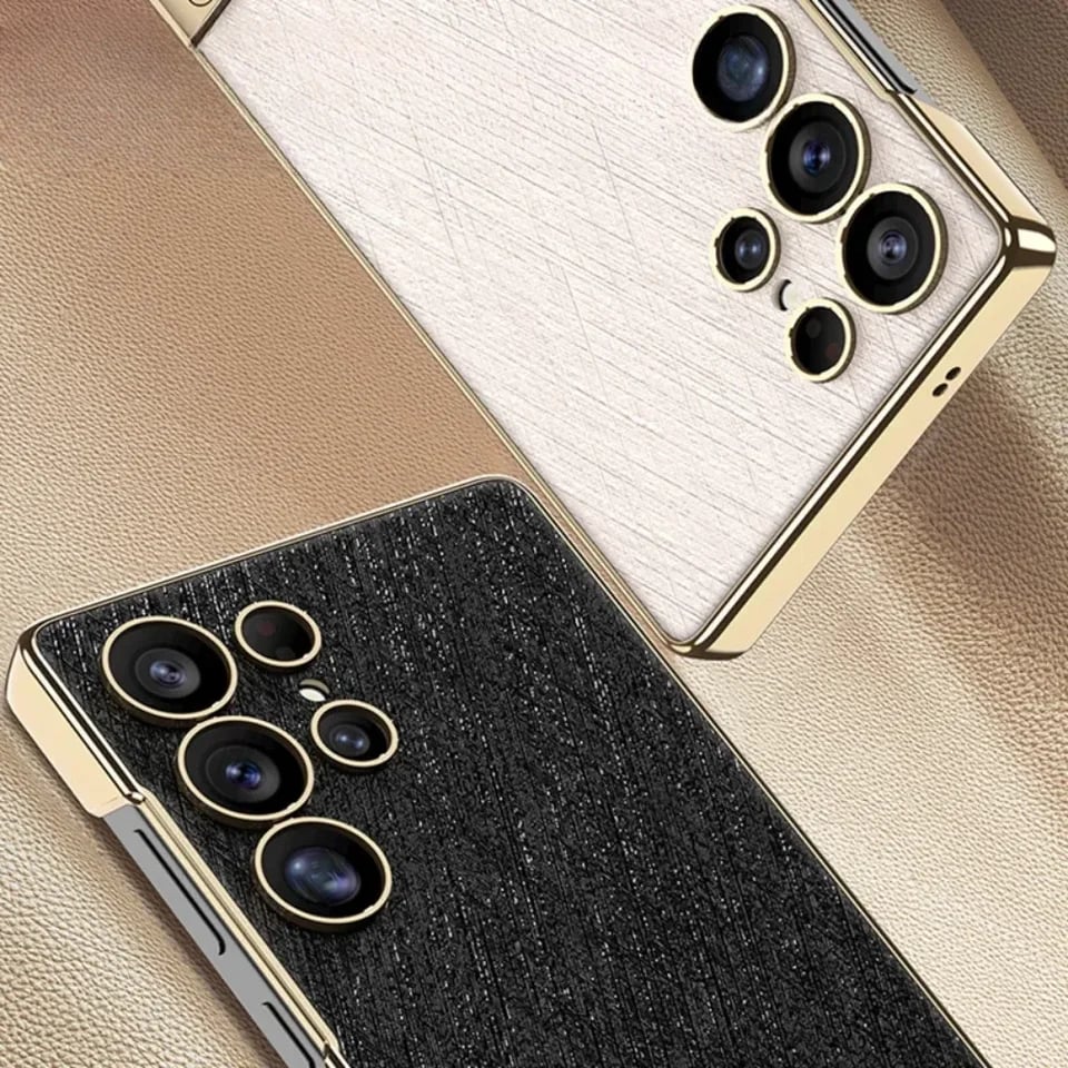 Electroplated Stand For Samsung Galaxy S25 S24 S23 Ultra Gold Wire Silver Brocade Leather Anti-Fall Protective Case(Only Case)