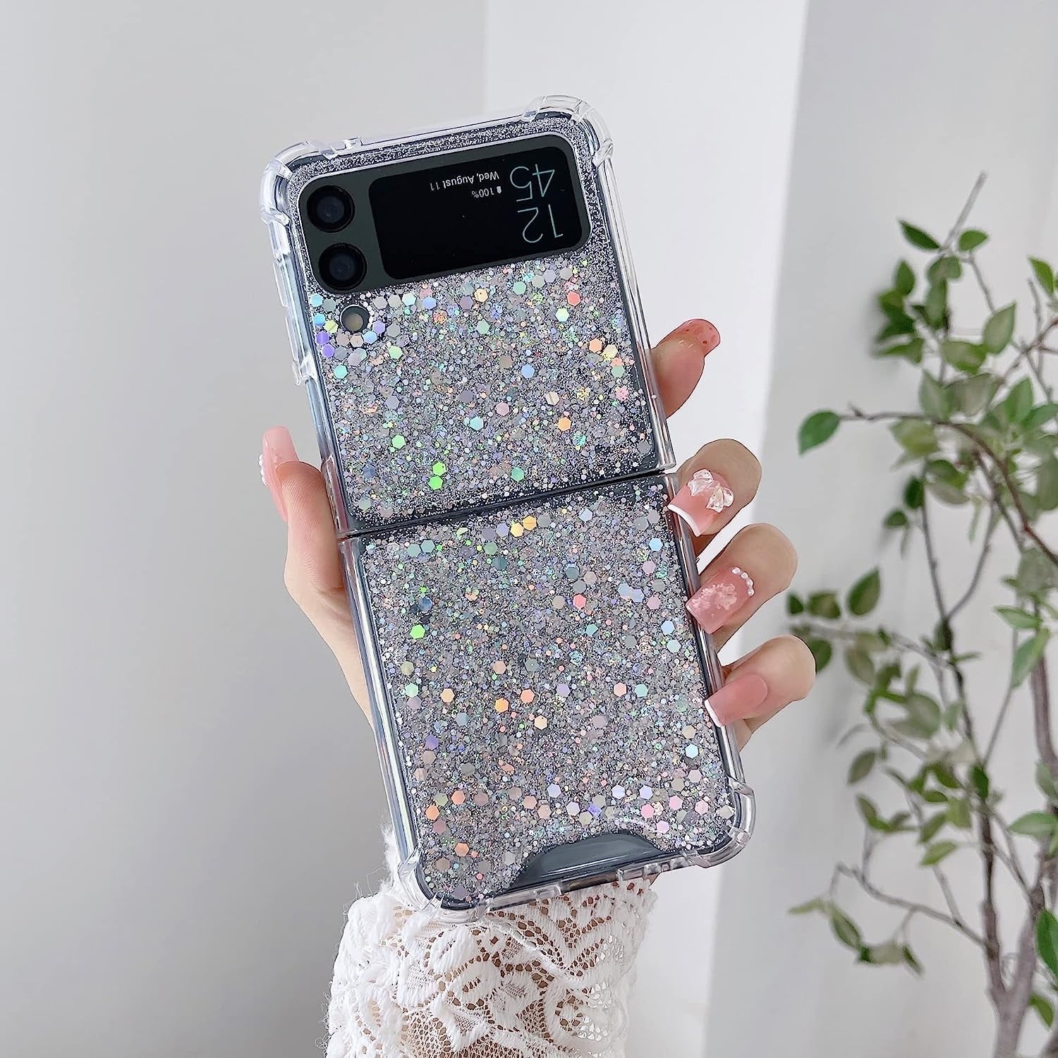 For Galaxy Z Flip 3 / Galaxy Z Flip 4 / Galaxy Z Flip 5 / Galaxy Z Flip 6 Clear Case, Soft Clear Flexible Rubber Glitter Sparkle Case Corners Shockproof Protective Cover
