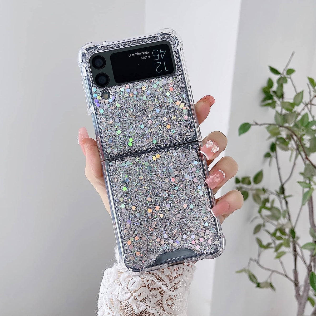 For Galaxy Z Flip 3 / Galaxy Z Flip 4 / Galaxy Z Flip 5 / Galaxy Z Flip 6 Clear Case, Soft Clear Flexible Rubber Glitter Sparkle Case Corners Shockproof Protective Cover