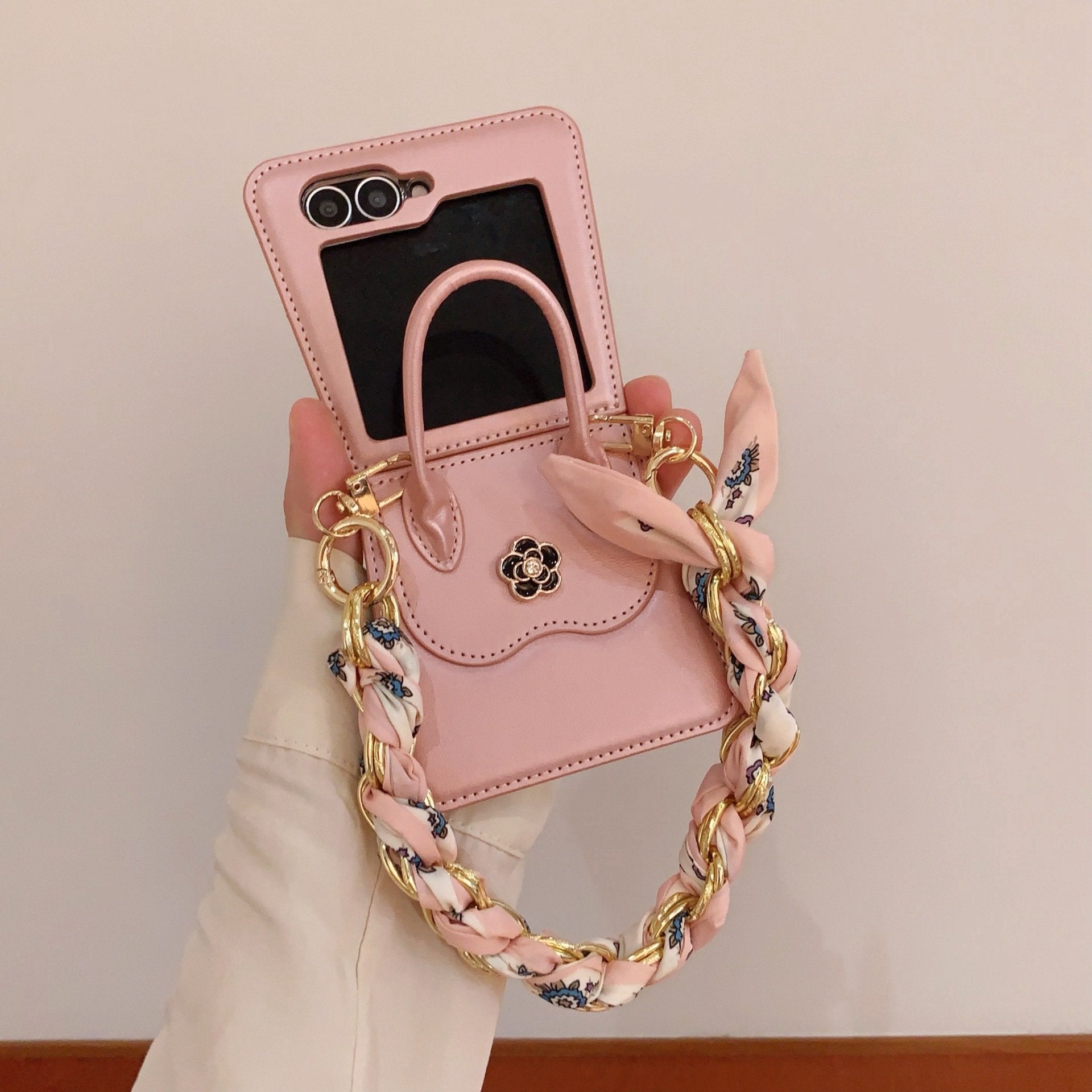 Luxury Flower Handbag Phone Case for Galaxy Z Flip 3/Galaxy Z Flip 4/Galaxy Z Flip 5/Galaxy Z Flip 6