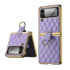 Luxury Leather Ring Stand Electroplating Shockproof Case For Galaxy Z Flip 3 / Galaxy Z Flip 4 / Galaxy Z Flip 5 / Galaxy Z Flip 6