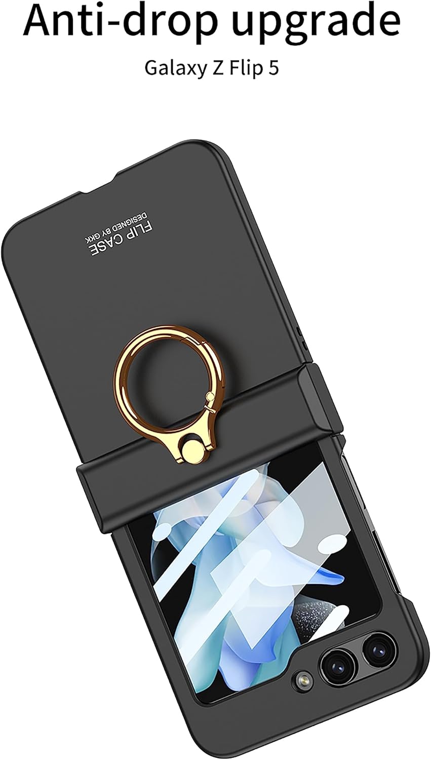 Ultra-thin mobile phone case with hinge ring holder and shell-film integrated for Galaxy Z Flip 5/Galaxy Z Flip 6, drop-proof