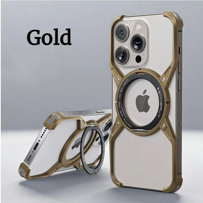 X-shaped Aluminum Alloy Hollow Rotating Magnetic Bracket Case For iPhone 16 Series