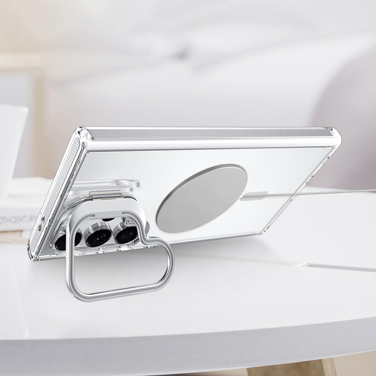 Transparent Ultra-Thin Shockproof Magnetic Case with Camera Cover Holder For Galaxy S24 Series