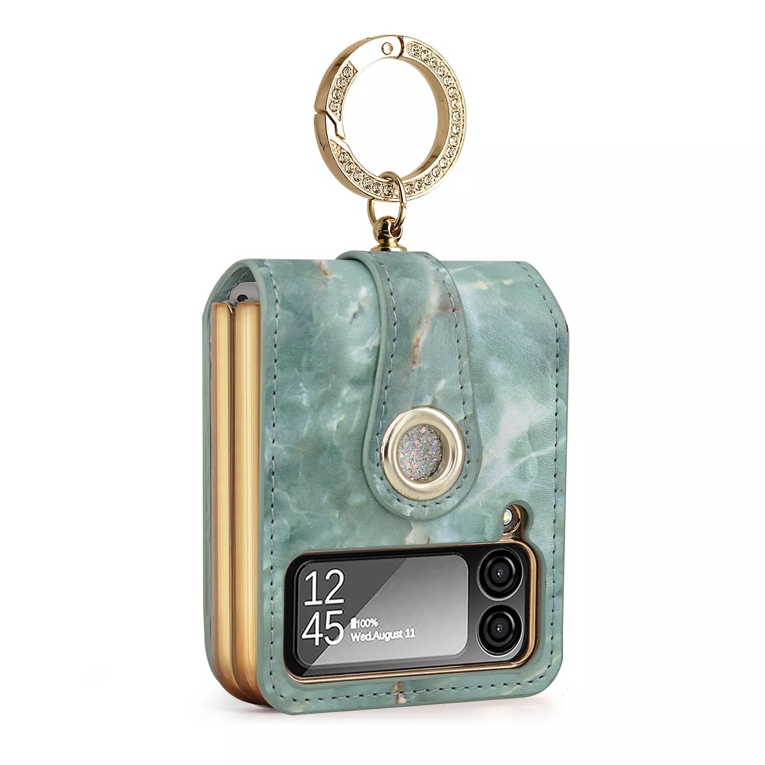 Galaxy Z Flip 3/Galaxy Z Flip 4/Galaxy Z Flip 5/Galaxy Z Flip 6 | Soft marbled leather phone case with luxurious glitter ring