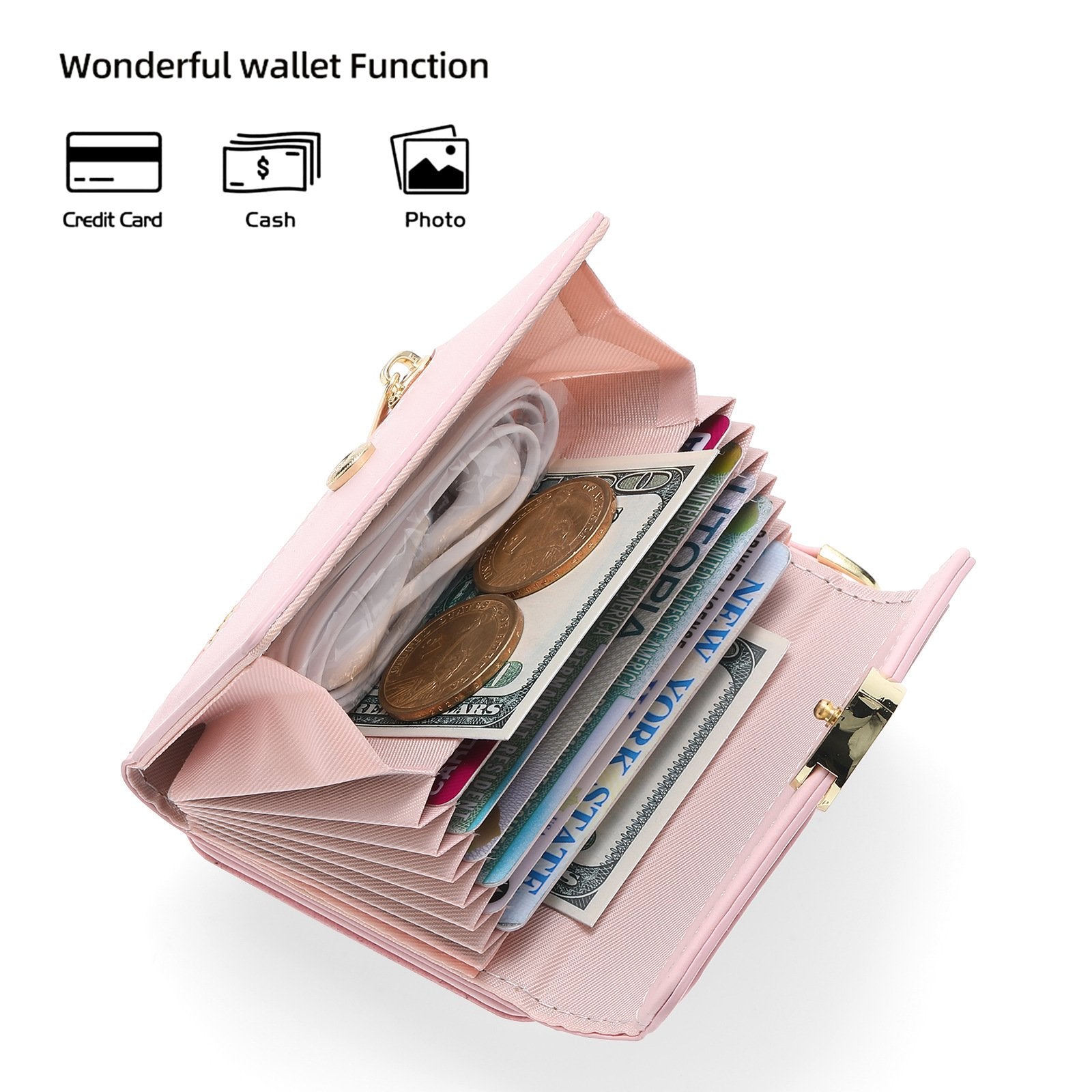 Heart Crossbody Card Holder Phone Case, Compatible with Galaxy Z Flip 3/Galaxy Z Flip 4/Galaxy Z Flip 5/Galaxy Z Flip 6