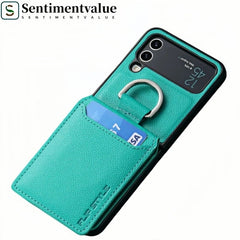 SentimentvalueTM Leather Case with Card Holder and Metal Ring for Galaxy Z Flip 3/Galaxy Z Flip 4/Galaxy Z Flip 5/Galaxy Z Flip 6